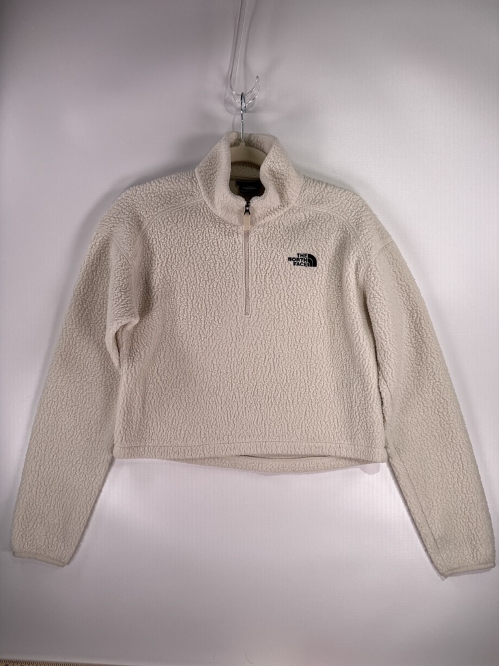 THE NORTH FACE Platte Cropped Sherpa 1/4 Zip Fleece Cream Womens S - Picture 2 of 12